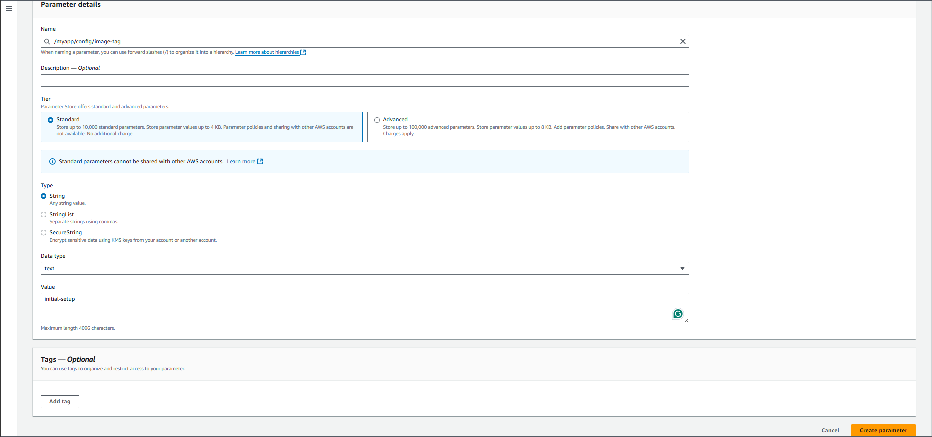 Create Parameter for Image Tag