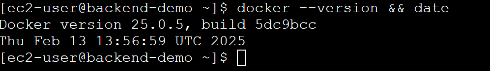 Docker version verification showing successful installation