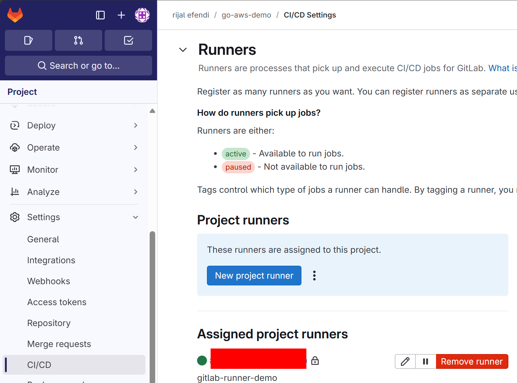 GitLab Runners list showing new runner